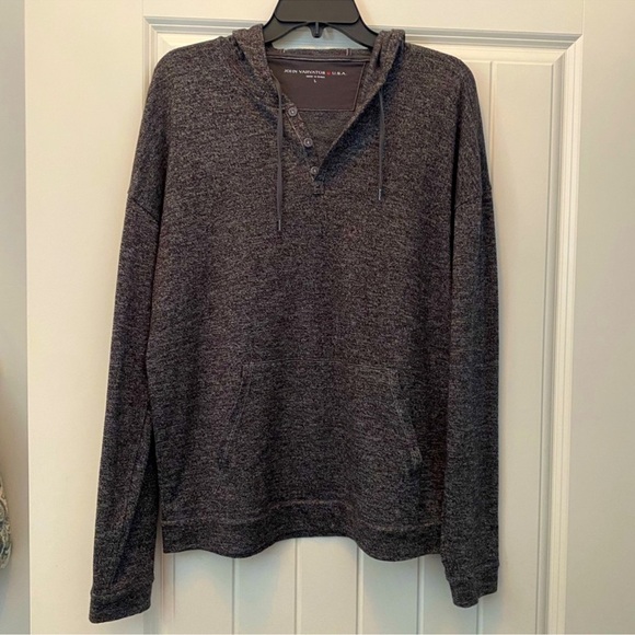 John Varvatos Lightweight Pullover Hoodie with Buttons, Neck Drawstring & Pocket - Picture 3 of 5